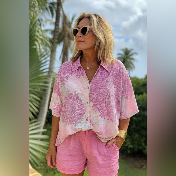 Sunset Rd enchanted paisley abstract print multi button down 3/4 sleeves blouse - Picture 5 of 5